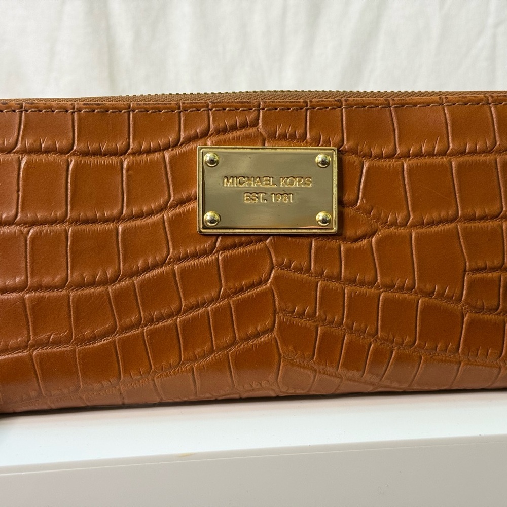 Michael Kors Brown Crocodile-Embossed Wallet